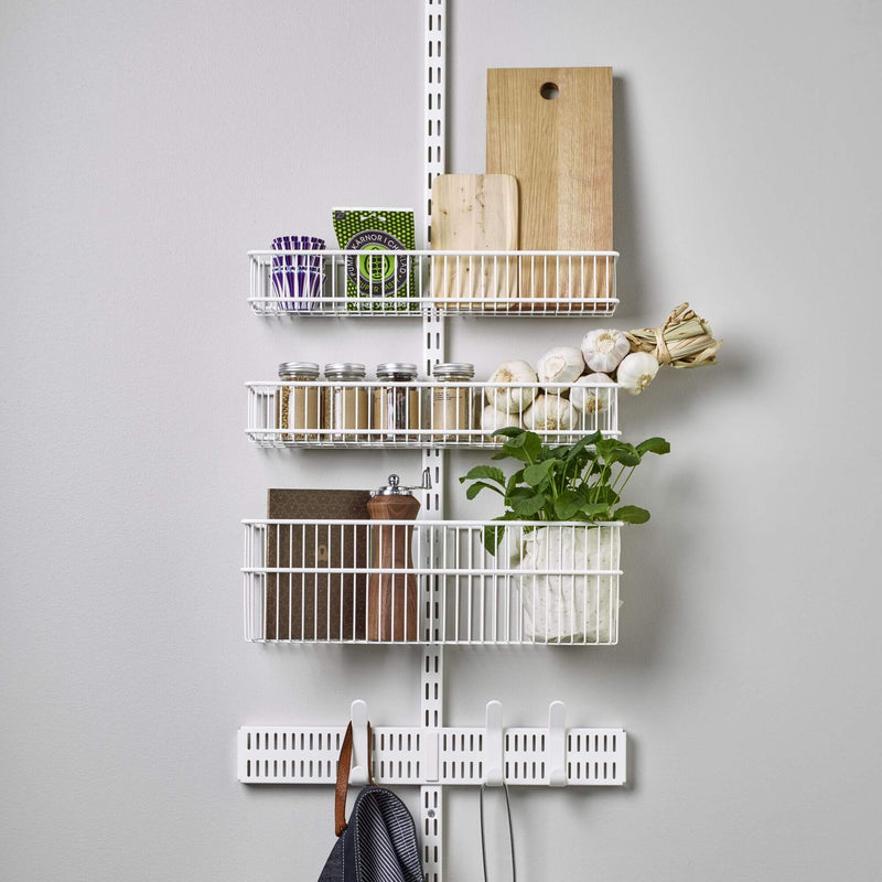 Elfa over door utility baskets and hooks