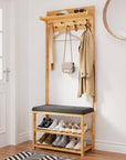 Bamboo Hall Stand with Charcoal Seat - WARDROBE - Shoe Storage - Soko and Co