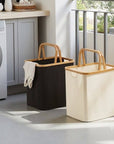 Fabric Laundry Basket with Bamboo Handles Large Cream - HOME STORAGE - Baskets and Totes - Soko and Co