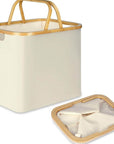 Fabric Laundry Basket with Bamboo Handles Medium Cream - HOME STORAGE - Baskets and Totes - Soko and Co