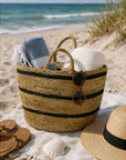 Ovela Striped Jute Basket & Tote Large - HOME STORAGE - Baskets and Totes - Soko and Co
