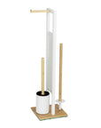 Rivalta Freestanding Toilet Brush & Roll Holder White & Bamboo - BATHROOM - Toilet Brushes - Soko and Co