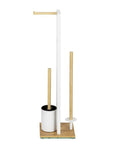 Rivalta Freestanding Toilet Brush & Roll Holder White & Bamboo - BATHROOM - Toilet Brushes - Soko and Co