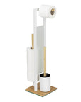 Rivalta Freestanding Toilet Brush & Roll Holder White & Bamboo - BATHROOM - Toilet Brushes - Soko and Co