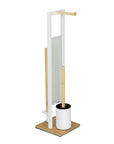Rivalta Freestanding Toilet Brush & Roll Holder White & Bamboo - BATHROOM - Toilet Brushes - Soko and Co