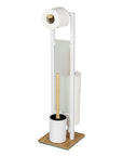Rivalta Freestanding Toilet Brush & Roll Holder White & Bamboo - BATHROOM - Toilet Brushes - Soko and Co