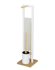 Rivalta Freestanding Toilet Brush & Roll Holder White & Bamboo - BATHROOM - Toilet Brushes - Soko and Co
