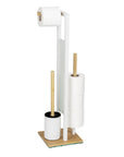 Rivalta Freestanding Toilet Brush & Roll Holder White & Bamboo - BATHROOM - Toilet Brushes - Soko and Co