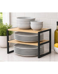 2 Tier Bamboo & Black Shelf