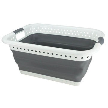 37L Collapsible Laundry Basket White & Grey