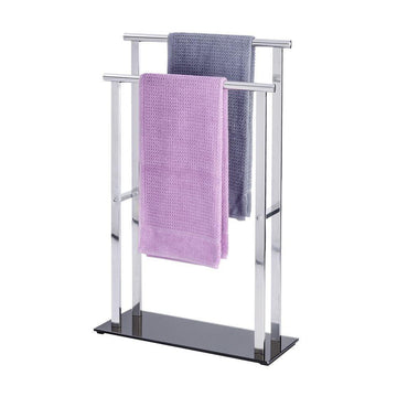 Lava 2 Rail Freestanding Glass & Steel Towel Rack Black