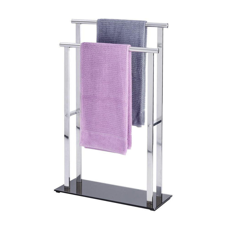 Lava 2 Rail Freestanding Glass & Steel Towel Rack Black