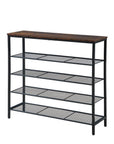 Rustic 5 Tier Wide Shoe Rack Dark Wood & Matte Black - WARDROBE - Shoe Storage - Soko and Co
