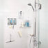 Silver suction products installed in a bathroom shower