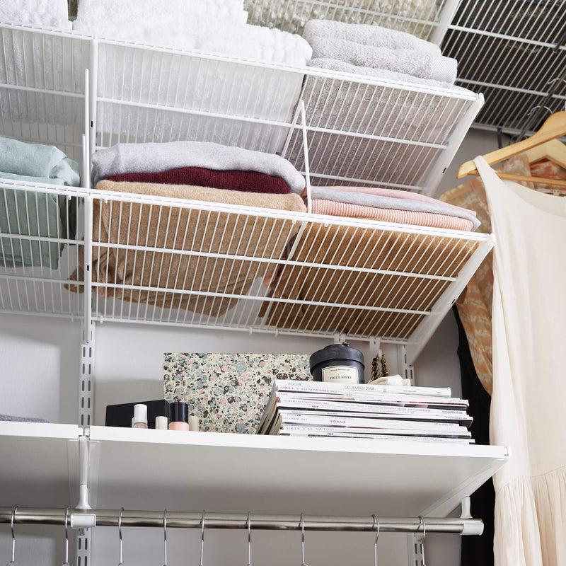 Elfa ventilated wire shelving in a walk-in pantry