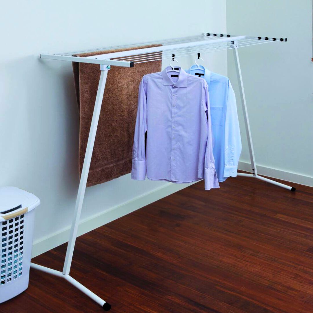 10 Rail Freestanding Clothesline &amp; Clothes Airer White - LAUNDRY - Airers - Soko and Co