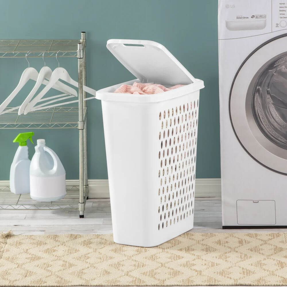Slim Sterilite 62L Laundry Hamper White With Hinged Lid - LAUNDRY - Hampers - Soko and Co