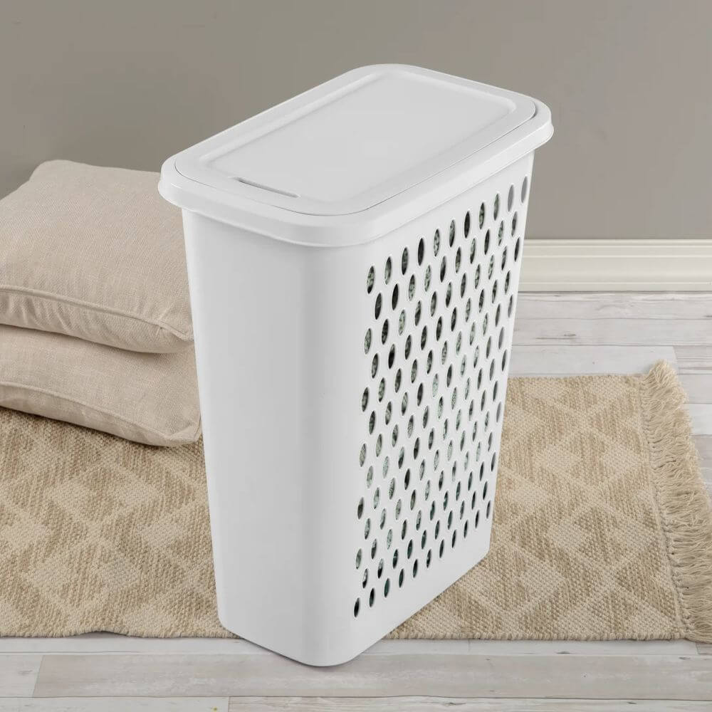 Slim Sterilite 62L Laundry Hamper White With Hinged Lid - LAUNDRY - Hampers - Soko and Co