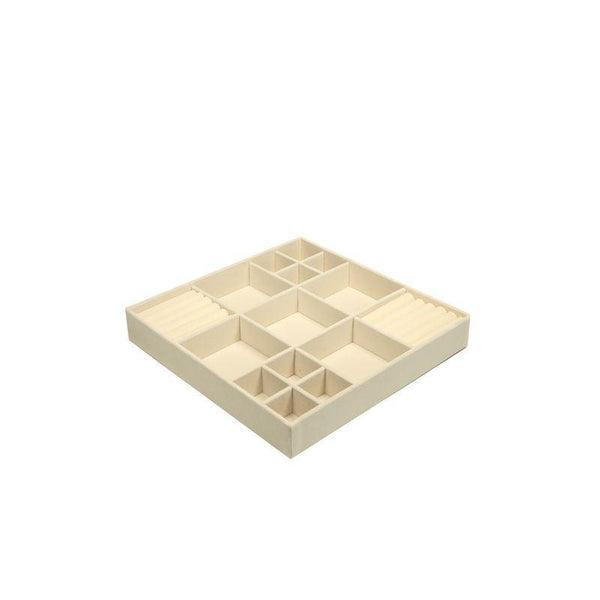 15 Compartment Velvet Jewellery Tray White