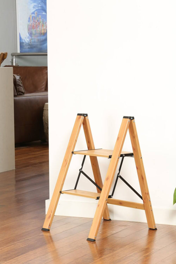 2 Step Aluminium Wood Grain Step Ladder