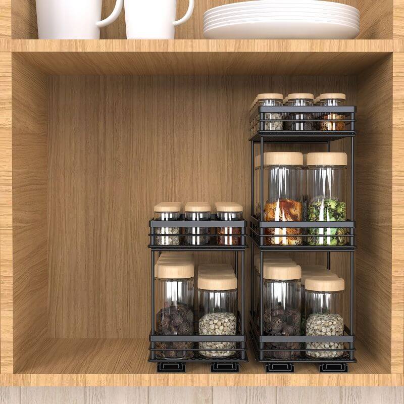 2 Tier Base-Mounted Pull-Out Spice Rack Black - KITCHEN - Shelves and Racks - Soko and Co