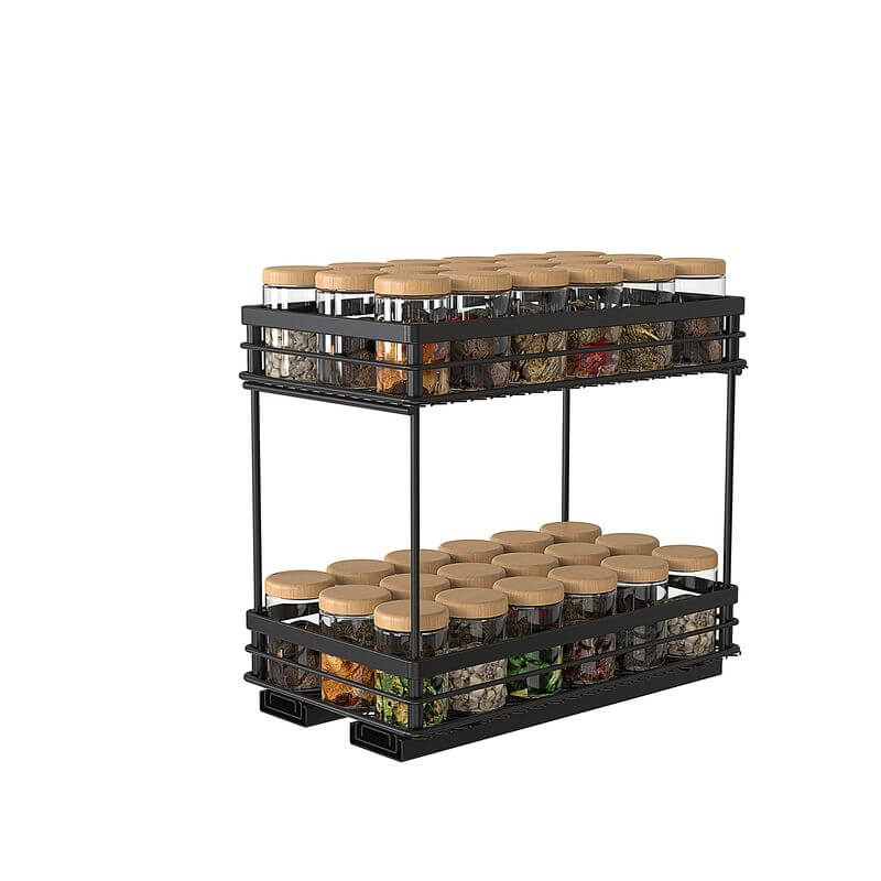 2 Tier Base-Mounted Pull-Out Spice Rack Black - KITCHEN - Shelves and Racks - Soko and Co