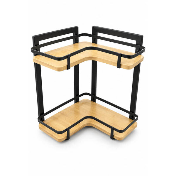 2 Tier Corner Bamboo & Black Shelf