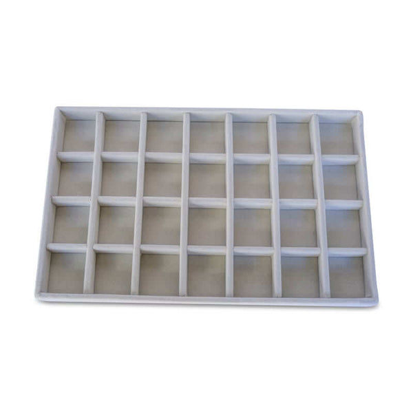 28 Compartment Velvet Earring Jewellery Tray White