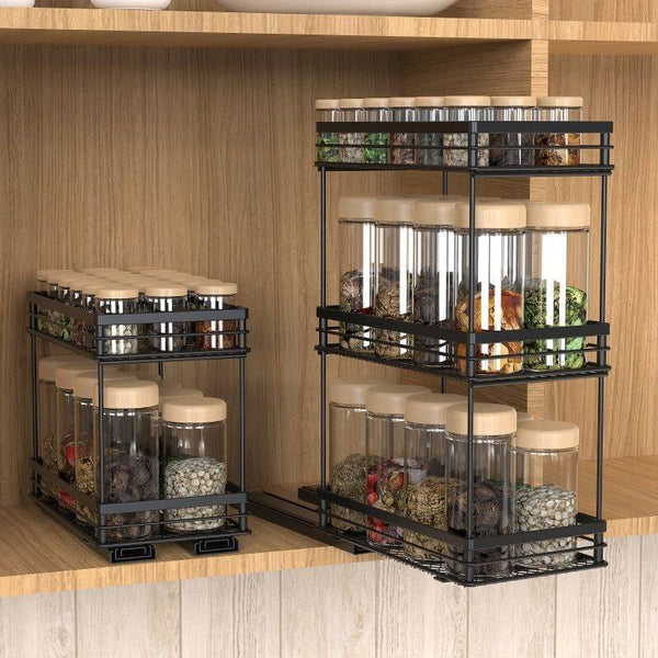 3 Tier Base-Mounted Pull-Out Spice Rack Black