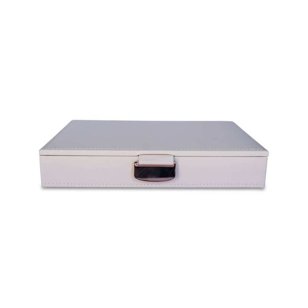 8 Compartment Lidded Leather and Velvet Jewellery Box Blush