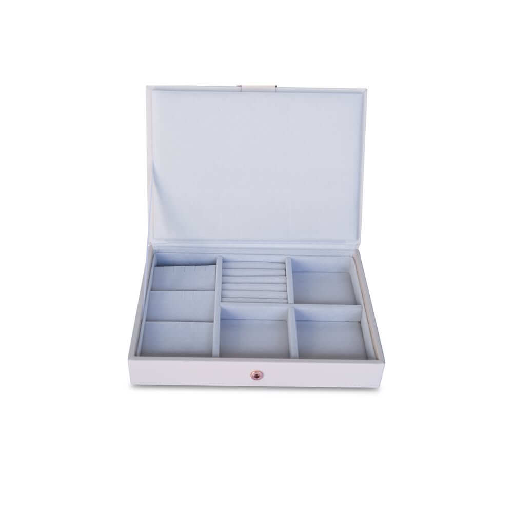 8 Compartment Lidded Leather and Velvet Jewellery Box White - WARDROBE - Jewellery Storage - Soko and Co