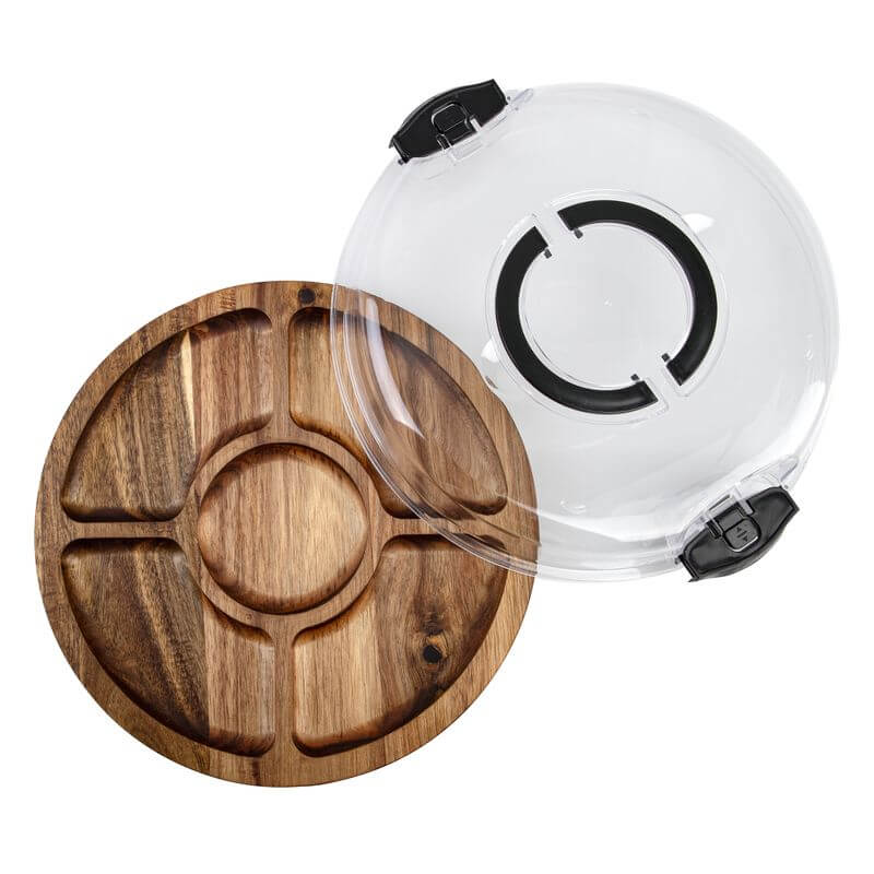 Acacia Wood 5 Compartment Round Grazing Platter With Lid - LIFESTYLE - Picnic - Soko and Co