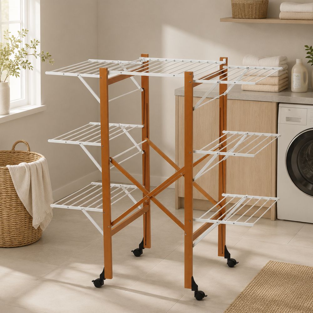 Aquilone Tall Clothes Airer in Cherry Wood - LAUNDRY - Airers - Soko and Co