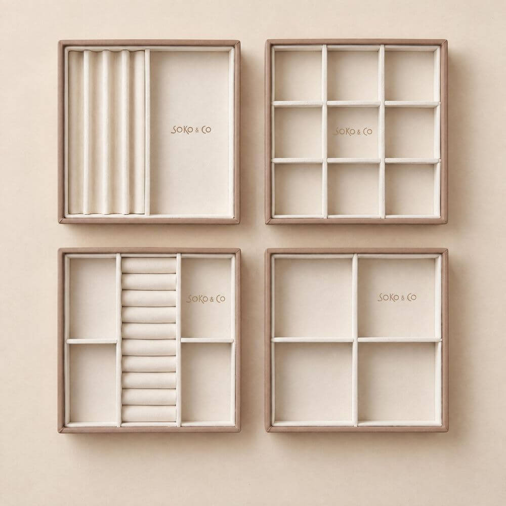 Atelier Stacking Jewellery Tray Set with Lid Taupe - WARDROBE - Jewellery Storage - Soko and Co