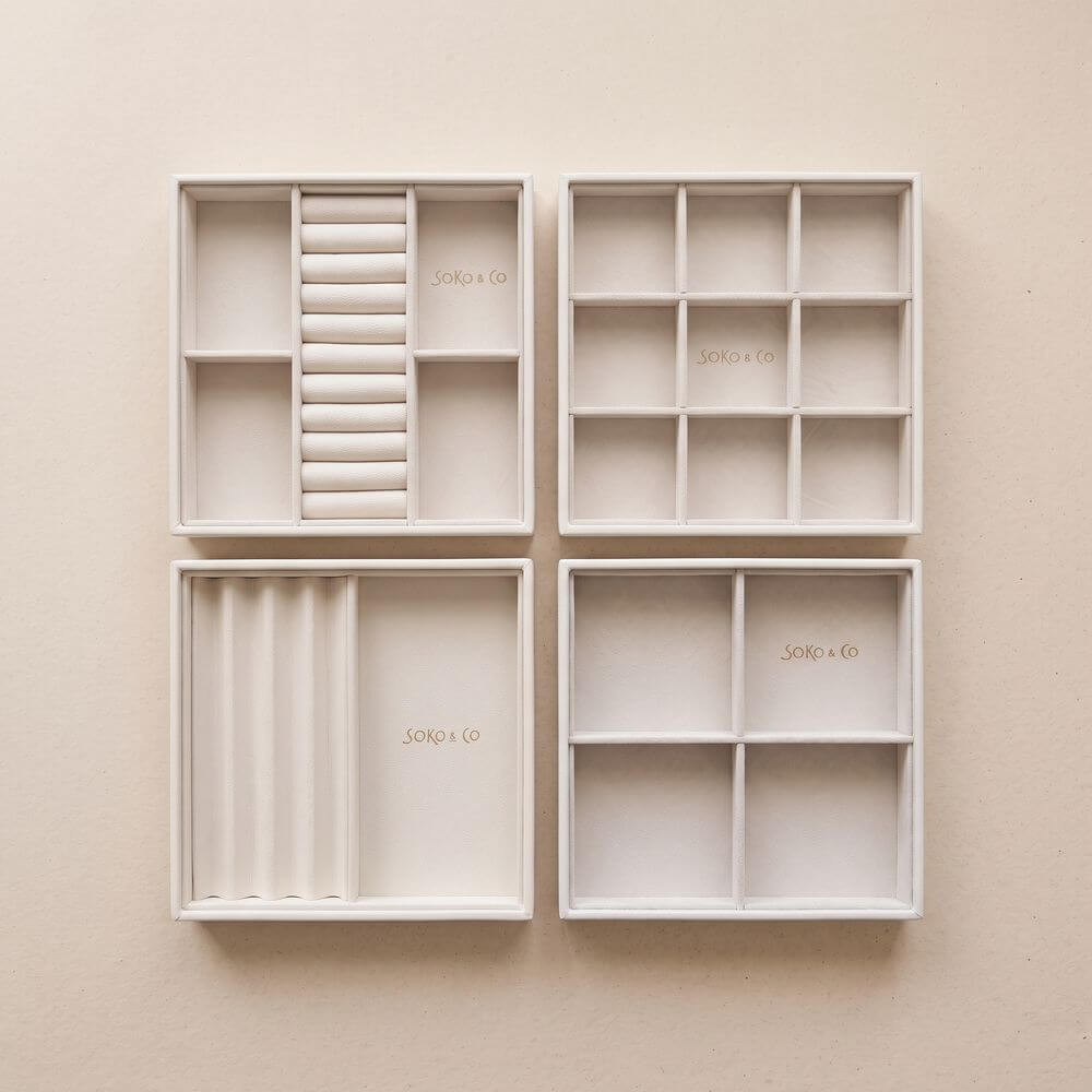 Atelier Stacking Jewellery Tray Set with Lid White - WARDROBE - Jewellery Storage - Soko and Co