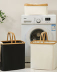 Fabric Laundry Basket with Bamboo Handles Large Cream - HOME STORAGE - Baskets and Totes - Soko and Co