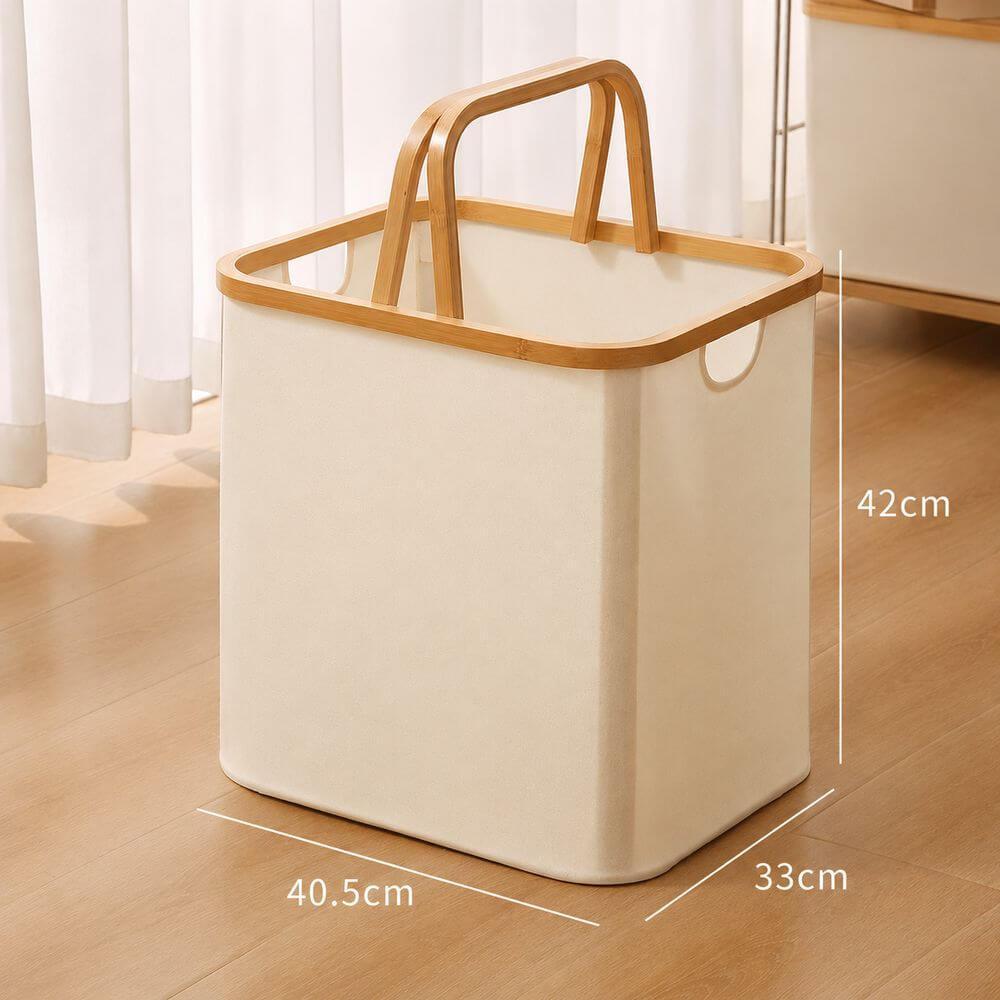 Fabric Laundry Basket with Bamboo Handles Large Cream - HOME STORAGE - Baskets and Totes - Soko and Co