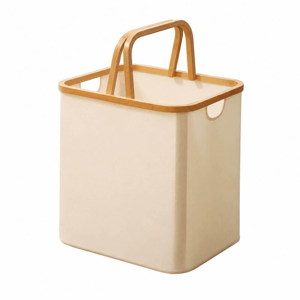 Fabric Laundry Basket with Bamboo Handles Large Cream - HOME STORAGE - Baskets and Totes - Soko and Co