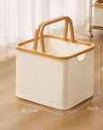 Fabric Laundry Basket with Bamboo Handles Medium Cream - HOME STORAGE - Baskets and Totes - Soko and Co