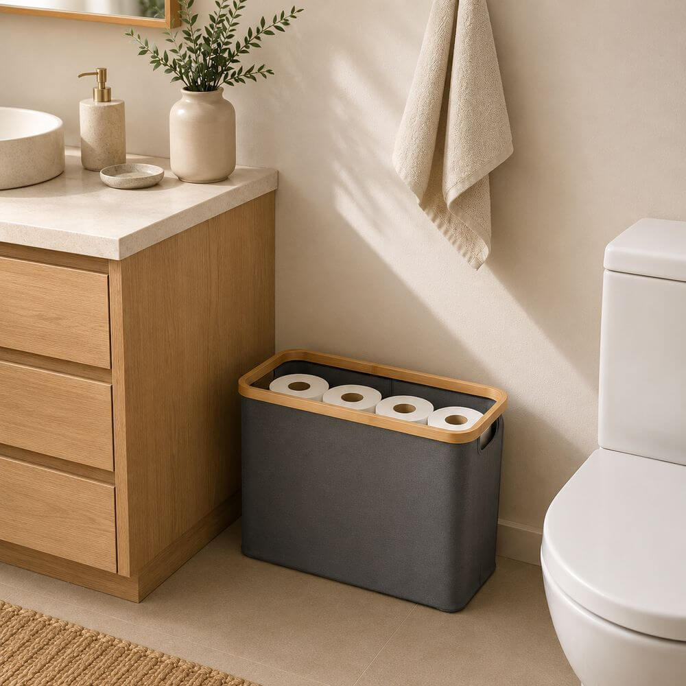 Fabric Toilet Roll Storage Basket Grey - BATHROOM - Toilet Roll Holders - Soko and Co