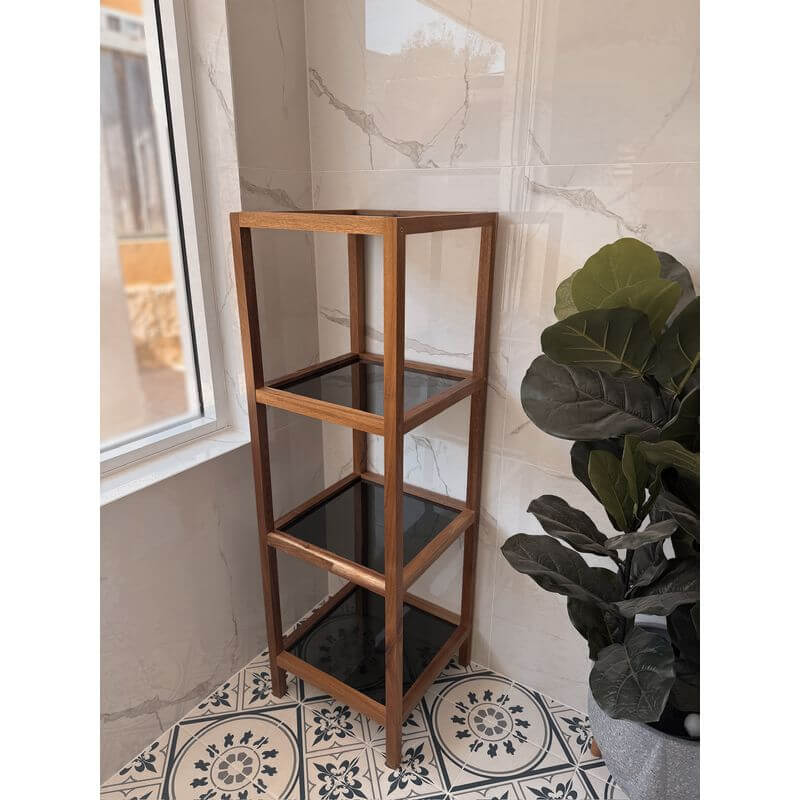 Fern Wood &amp; Glass 4 Tier Shelving Unit - HOME STORAGE - Shelves and Cabinets - Soko and Co