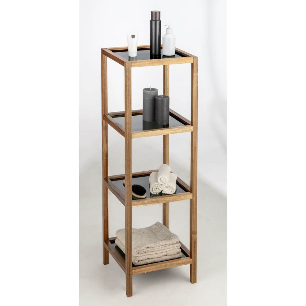 Fern Wood &amp; Glass 4 Tier Shelving Unit - HOME STORAGE - Shelves and Cabinets - Soko and Co