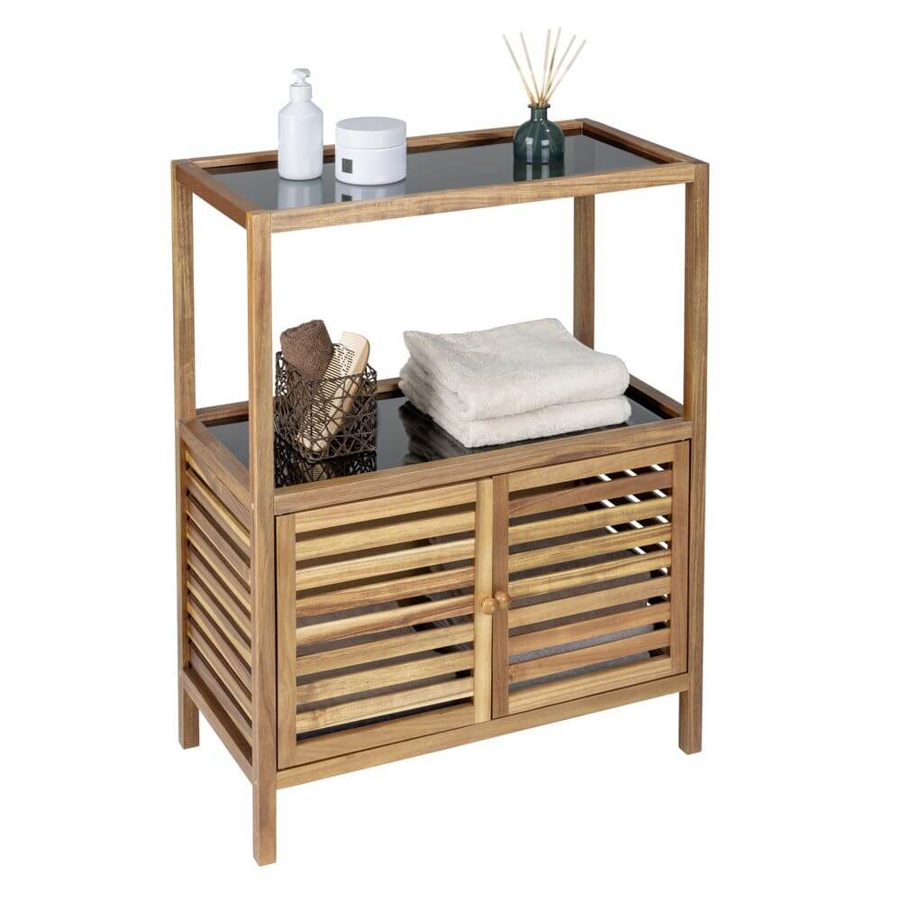 Fern Wood &amp; Glass Shelf and 2 Door Cabinet - HOME STORAGE - Shelves and Cabinets - Soko and Co