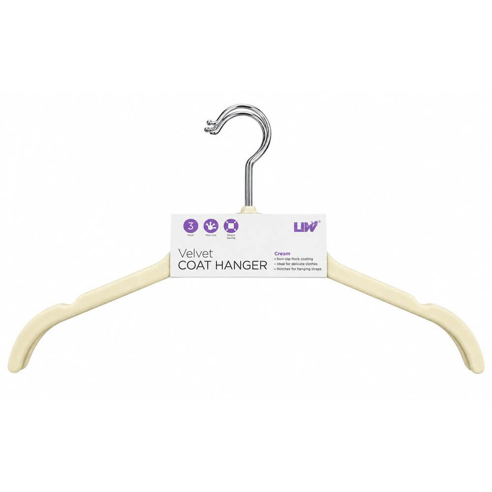 Flocked Coat Hangers 3 Pack Cream - WARDROBE - Clothes Hangers - Soko and Co