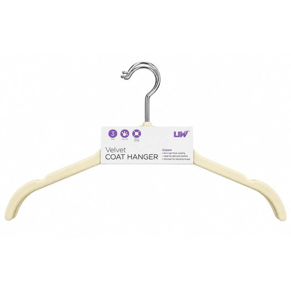 Flocked Coat Hangers 3 Pack Cream
