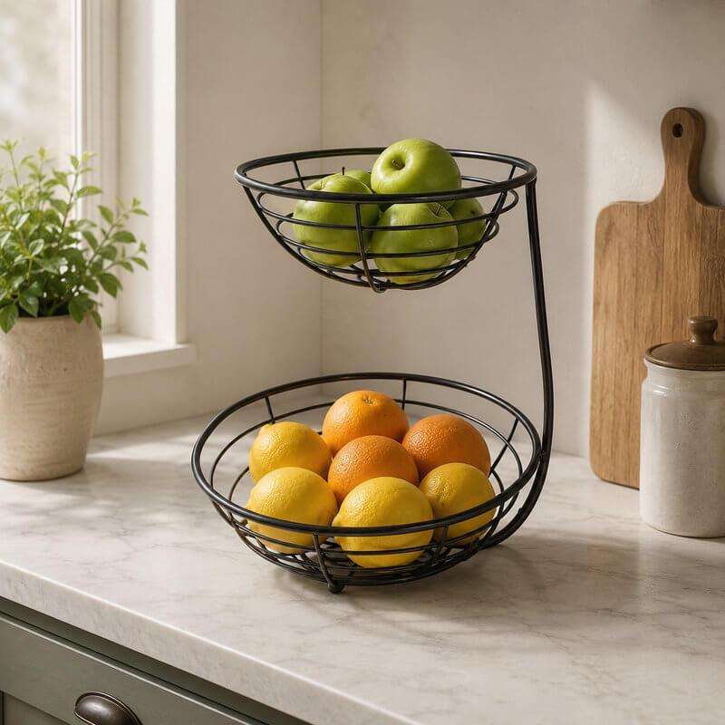 Gunmetal 2 Tier Fruit Basket - KITCHEN - Bench - Soko and Co