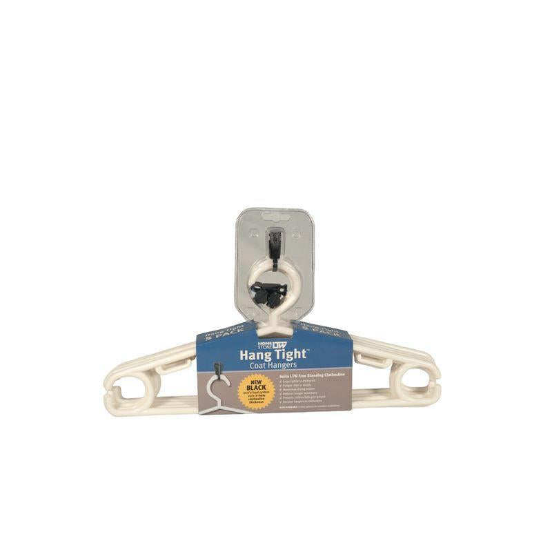 Hang Tight Plastic Coat Hangers &amp; Clothesline Clips 5 Pack White - WARDROBE - Clothes Hangers - Soko and Co