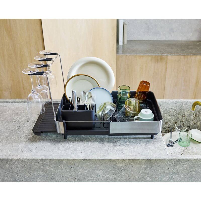 Joseph Joseph Extend Plus Expandable Black Dish Drainer with Wine Glass Rack - KITCHEN - Dish Racks and Mats - Soko and Co