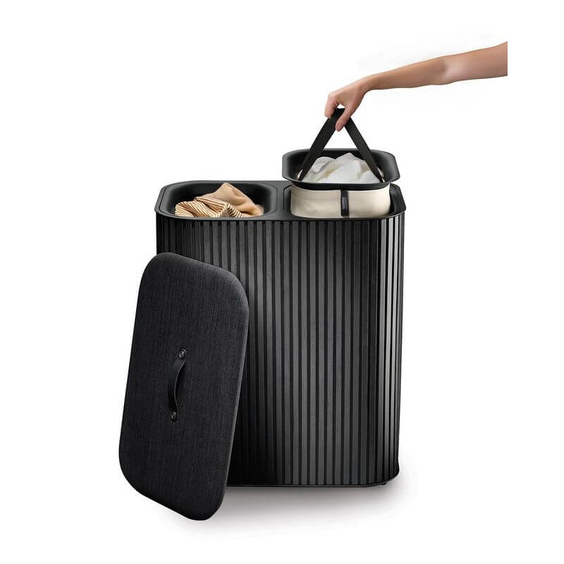 Joseph Joseph Tota Luxe 90L Twin Divided Laundry Basket Black - LAUNDRY - Hampers - Soko and Co