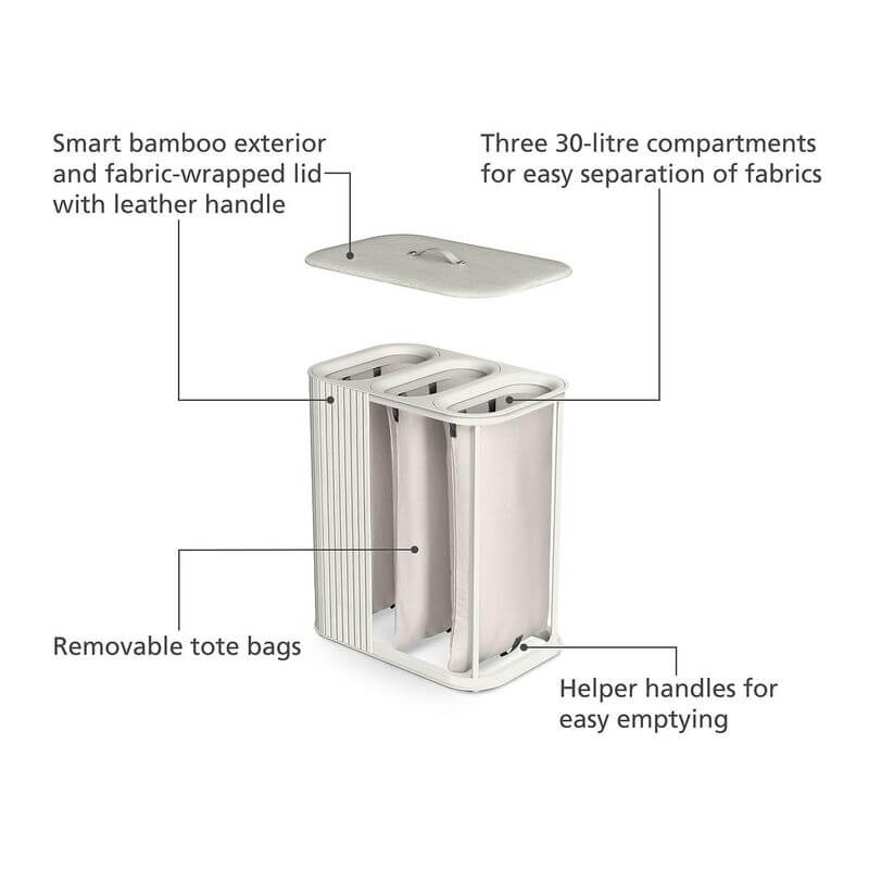 Joseph Joseph Tota Trio Luxe 90L Divided Laundry Basket Ecru - LAUNDRY - Hampers - Soko and Co